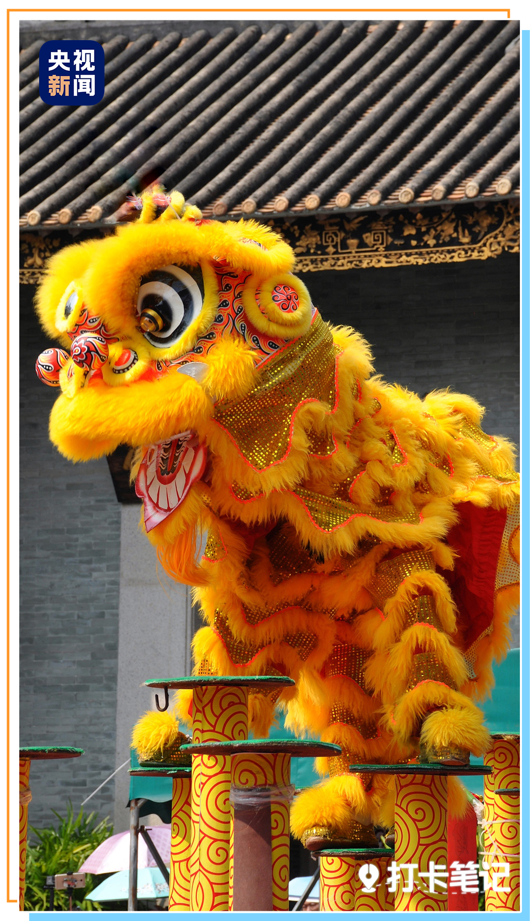 △佛山祖庙醒狮表演。佛山是著名的南拳、南狮文化发源地。