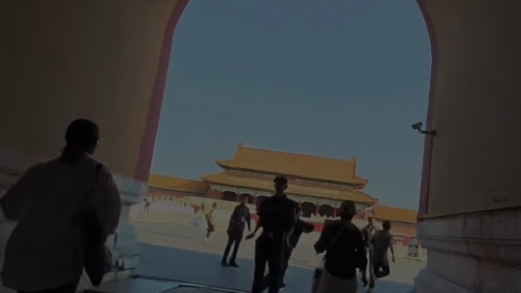 故宫博物院，跑步奔向文华殿“典则：唐宋书画展”的观众 据网友视频截图