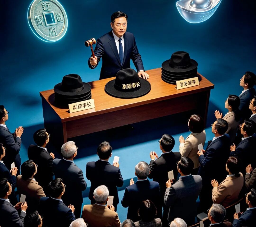 2019年，中国亚洲经济发展协会在一次理事会会议上，一次性选出会长和执行会长各1名，常务理事7名，副会长100名，百余人“喜提官帽”。AI插画/adan